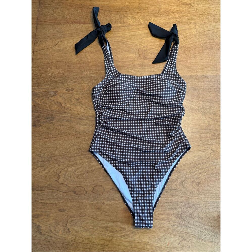 Cider Women's Shaping Gingham Bowknot Ruched One-Piece Swimsuit Brown 0XL NWOT